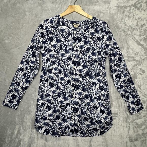Duluth Trading Co Shirt Womens Small Blue White Floral Button Front Long Sleeve - Picture 1 of 12
